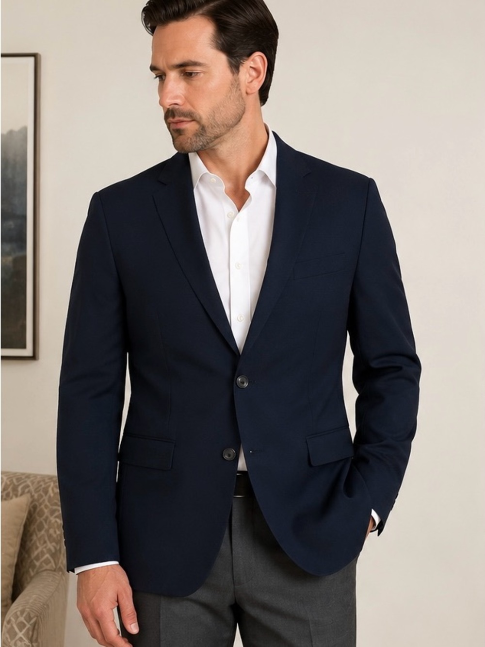 HUGO BOSS Navy Blue Sportcoat Blazer
Men’s Size 38 Regular